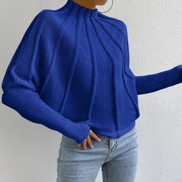 Blue Womens Batwing Sleeve Sweater - Picture 3 of 4